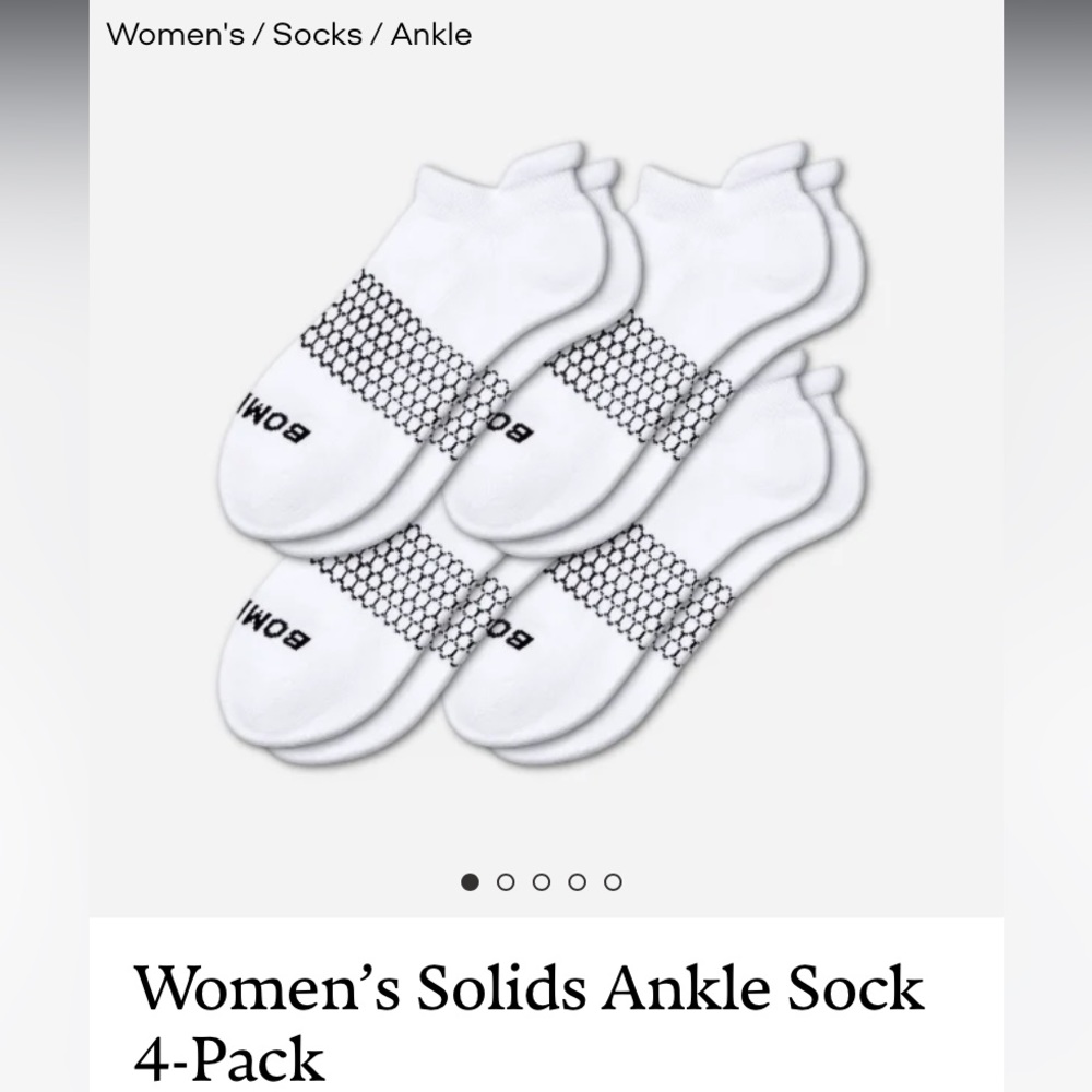 NWT bombas Women's Solids Ankle Sock 4-Pack white M